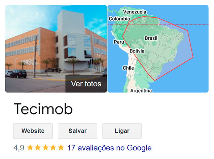 Google Meu Negócio do Tecimob, Tecimob tem nota 4,9 com 17 avaliações no total.